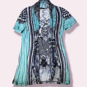 Mixed Print Tunic Top with Mock Vest​